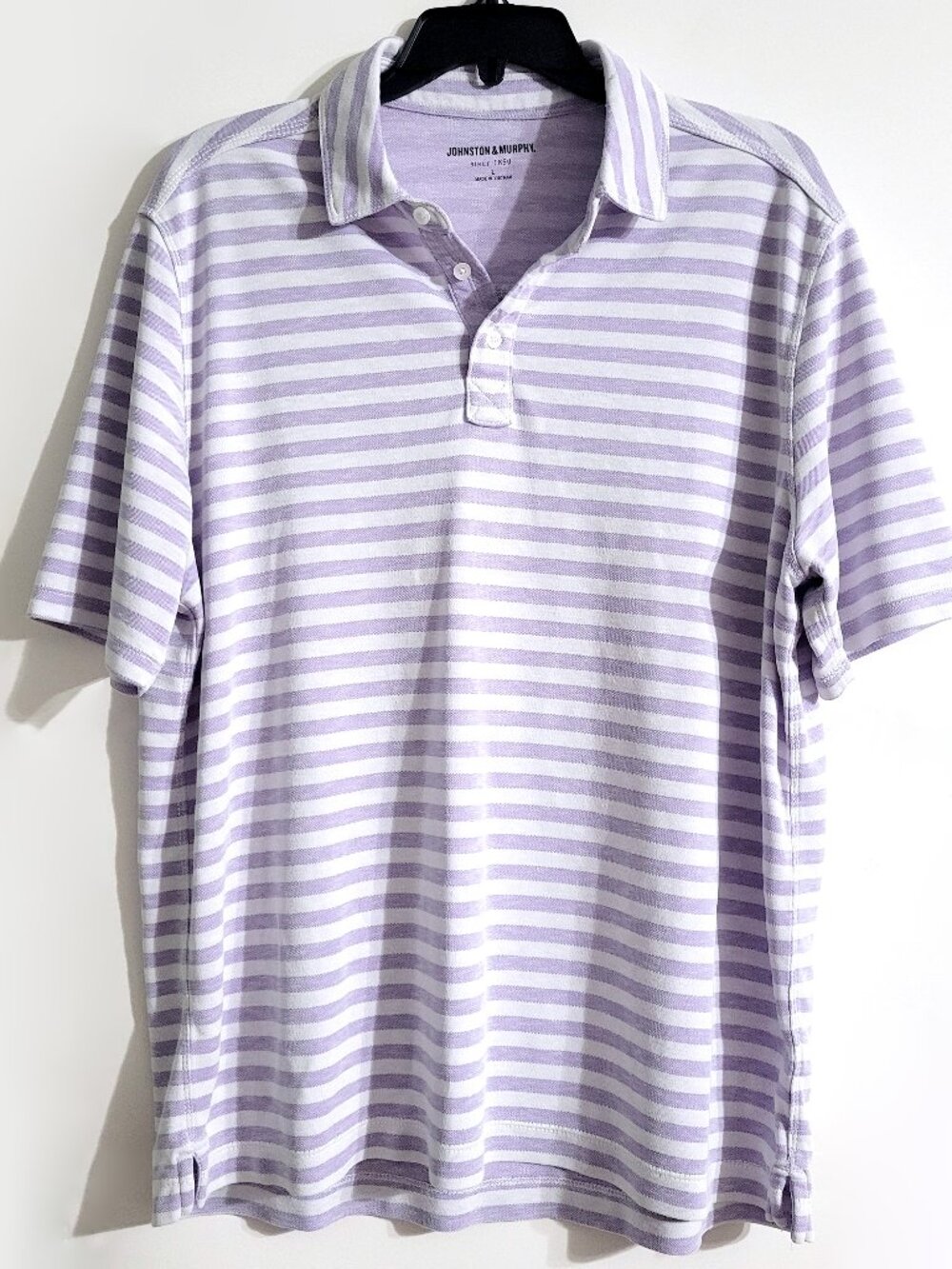 Johnston & Murphy Mens Short Sleeve Vintage Slub Polo Size L Purple Stripe Modal